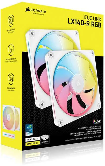 Corsair iCUE Link LX140-R RGB, PWM korpuso ventiliatorius, 2er Pack – 140mm, baltos spalvos