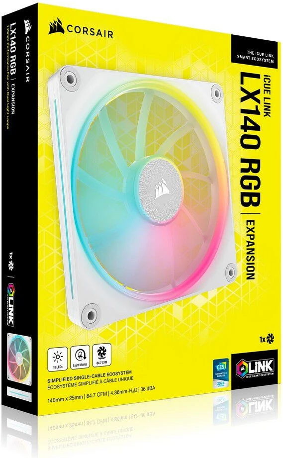 Corsair iCUE Link LX140 RGB, PWM korpuso ventiliatorius - 140mm, baltos spalvos