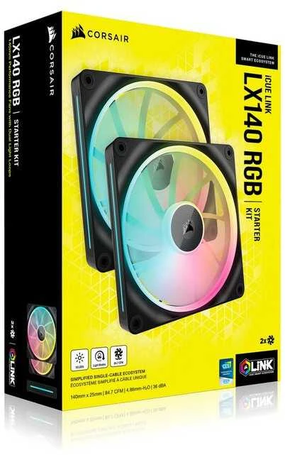 Corsair iCUE Link LX140 RGB, PWM korpuso ventiliatorius, 2er Pack – 140mm, juodos spalvos