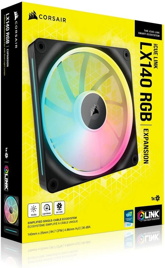 Corsair iCUE Link LX140 RGB, PWM korpuso ventiliatorius – 140mm, juodos spalvos