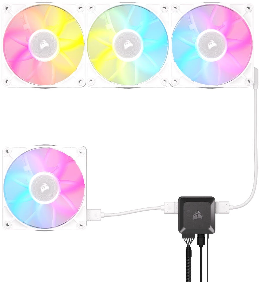„Corsair iCUE LINK RX120 RGB“ serijos PWM ventiliatoriai, 3 vnt. pakuotėje – 120 mm, baltas