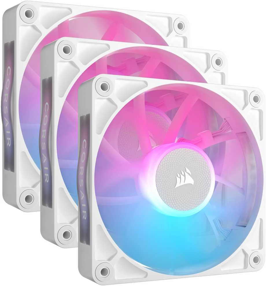 „Corsair iCUE LINK RX120 RGB“ serijos PWM ventiliatoriai, 3 vnt. pakuotėje – 120 mm, baltas