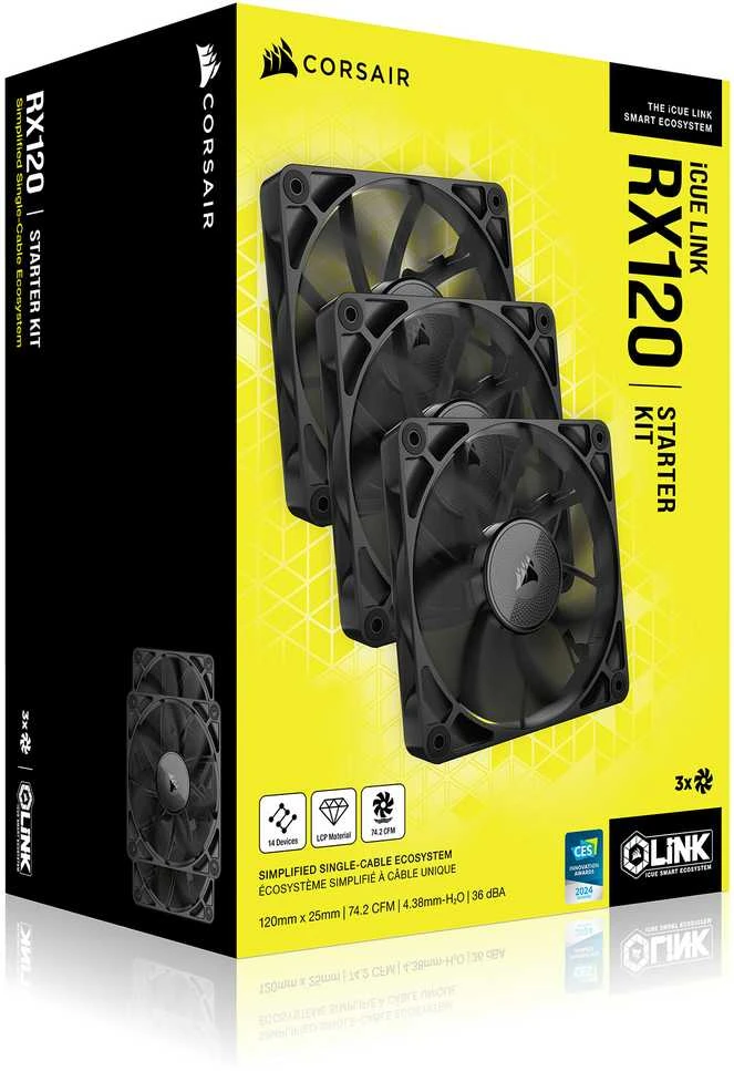 Corsair iCUE LINK RX120 Series, PWM korpuso ventiliatorius 3er Pack - 120 mm, juodos spalvos