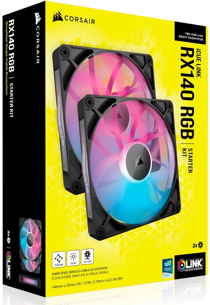 Corsair iCUE LINK RX140 RGB Series, PWM korpuso ventiliatorius 2er Pack – 140mm, juodos spalvos