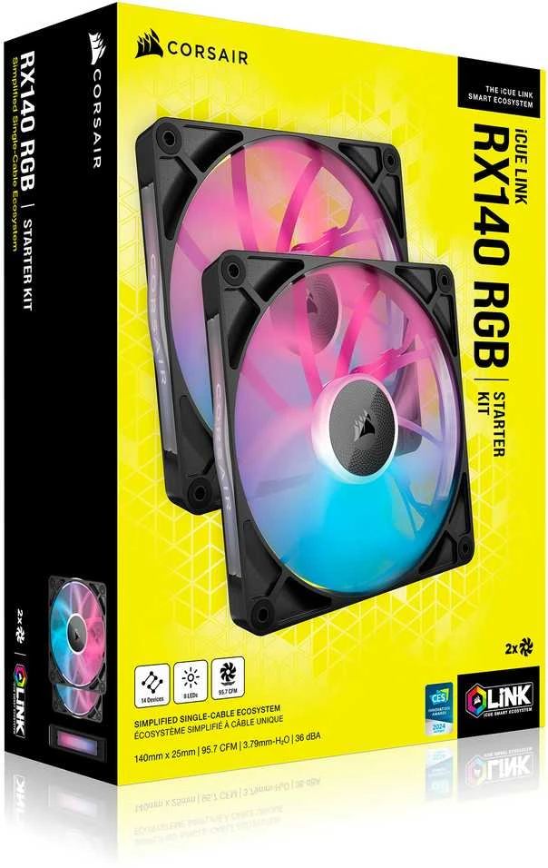 Corsair iCUE LINK RX140 RGB Series, PWM korpuso ventiliatorius 2er Pack – 140mm, juodos spalvos