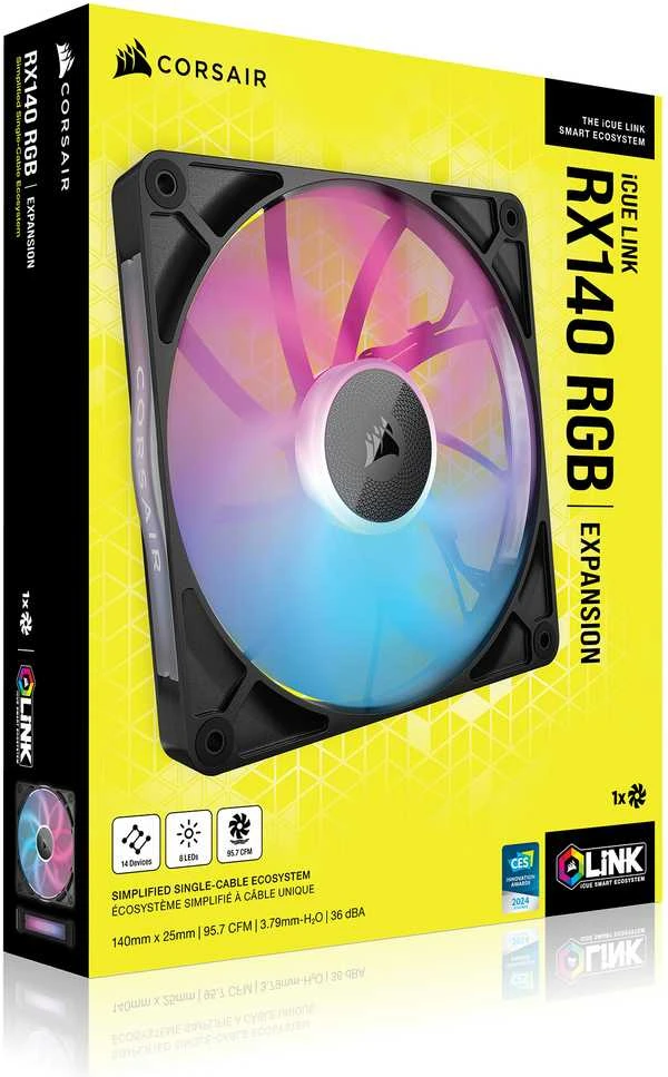 Corsair iCUE LINK RX140 RGB Series, PWM fan – 140mm, juodas