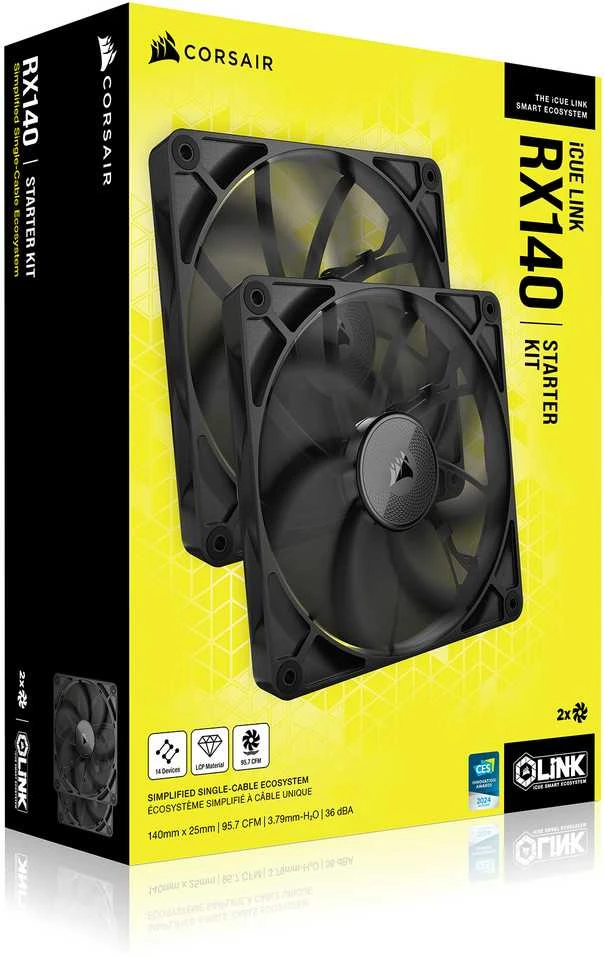 Corsair iCUE LINK RX140 Series, PWM korpuso ventiliatorius 2er Pack – 140mm, juodos spalvos
