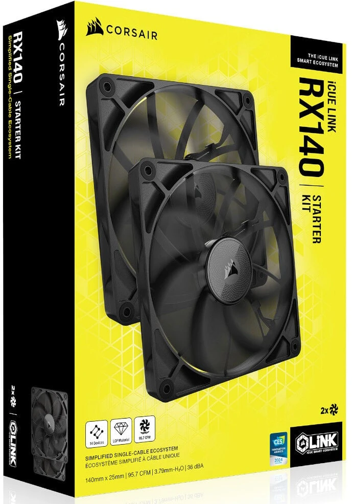 Corsair iCUE LINK RX140 Series, PWM korpuso ventiliatorius 2er Pack – 140mm, juodos spalvos
