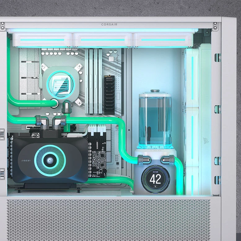 „Corsair iCUE Link XD6 RGB Elite LCD“ siurblio rezervuaro komplektas – baltas