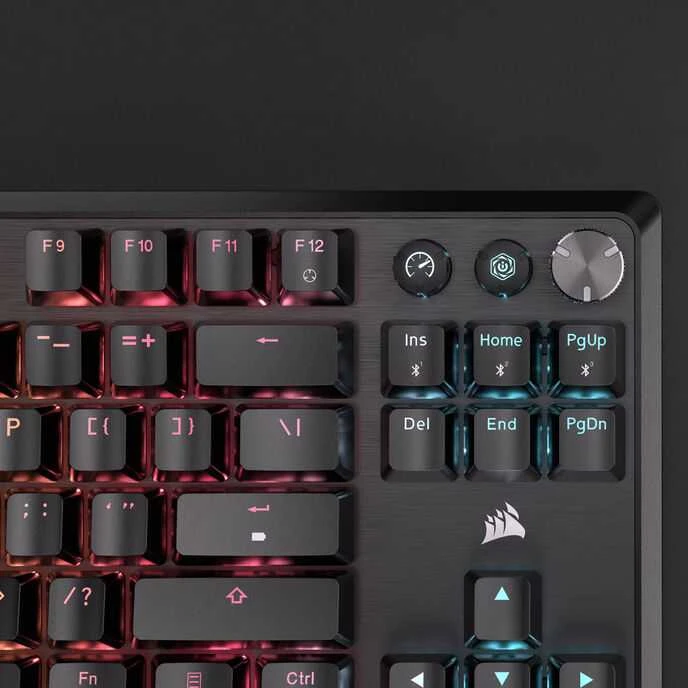 Corsair K70 CORE TKL WIRELESS RGB Klaviatūra žaidimams, mechaninė, ISO (DE), MLX Raudonas Switch - juodas