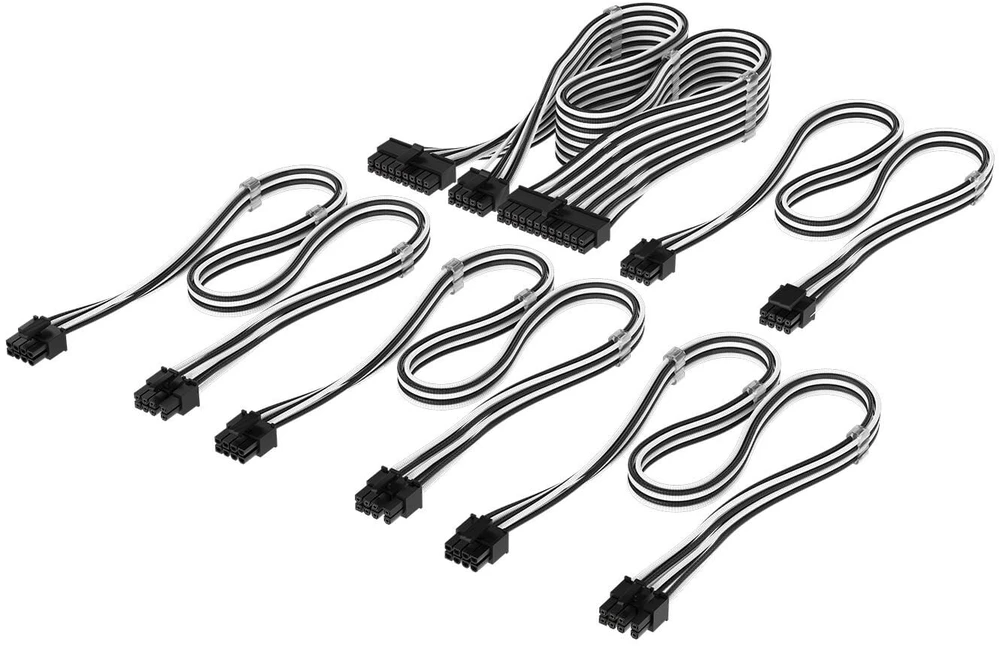 Corsair Cable Set, Type 4, DC Cable Starter Kit, individually sleeved – juodas / baltas