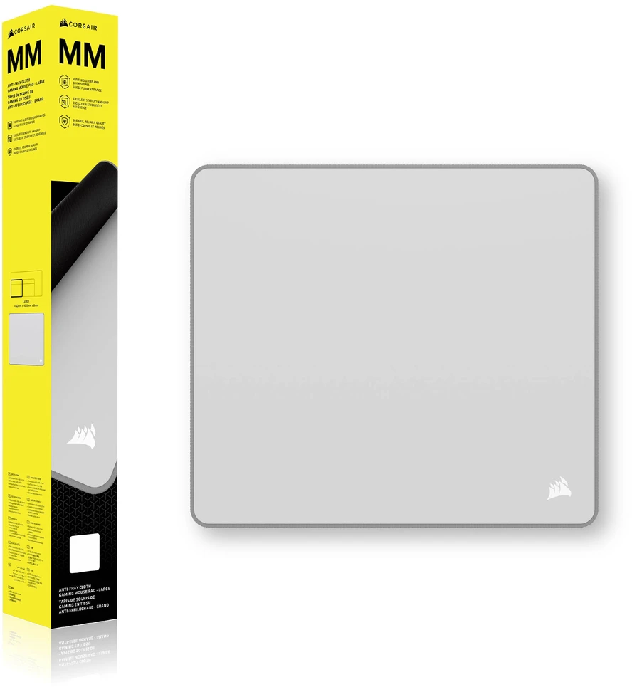 CORSAIR MM Pelės kilimėlis žaidimams, Stoffoberfläche, Anti-Fray-Kanten – grau, L