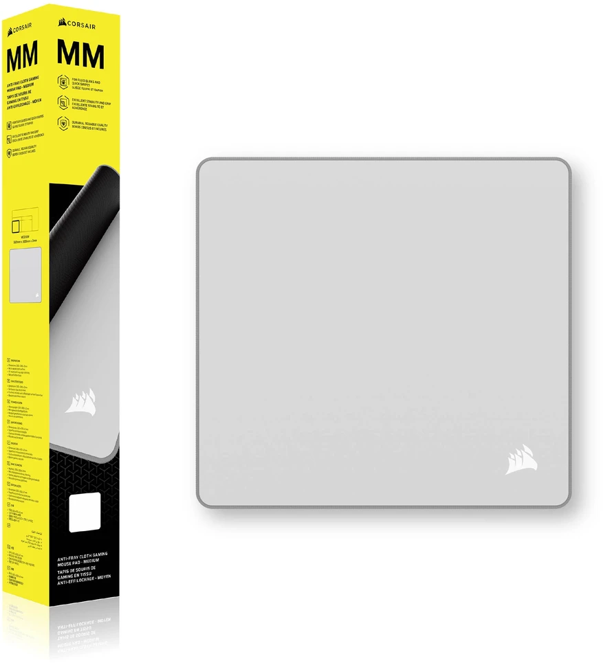 CORSAIR MM Pelės kilimėlis žaidimams, Stoffoberfläche, Anti-Fray-Kanten – grau, M