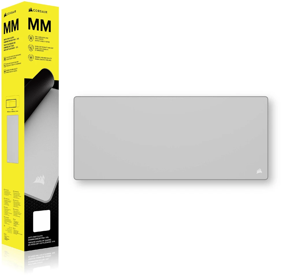 CORSAIR MM Pelės kilimėlis žaidimams, Fabric Surface, Anti-Fray Edges – Pilkas, XXL