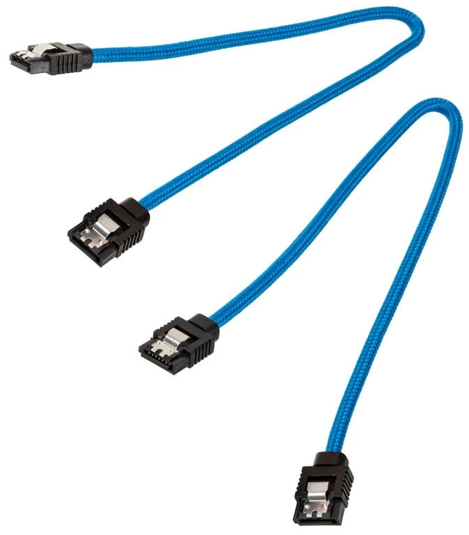 Corsair Premium Sleeved SATA Cable, mėlynas 30cm – 2 pack