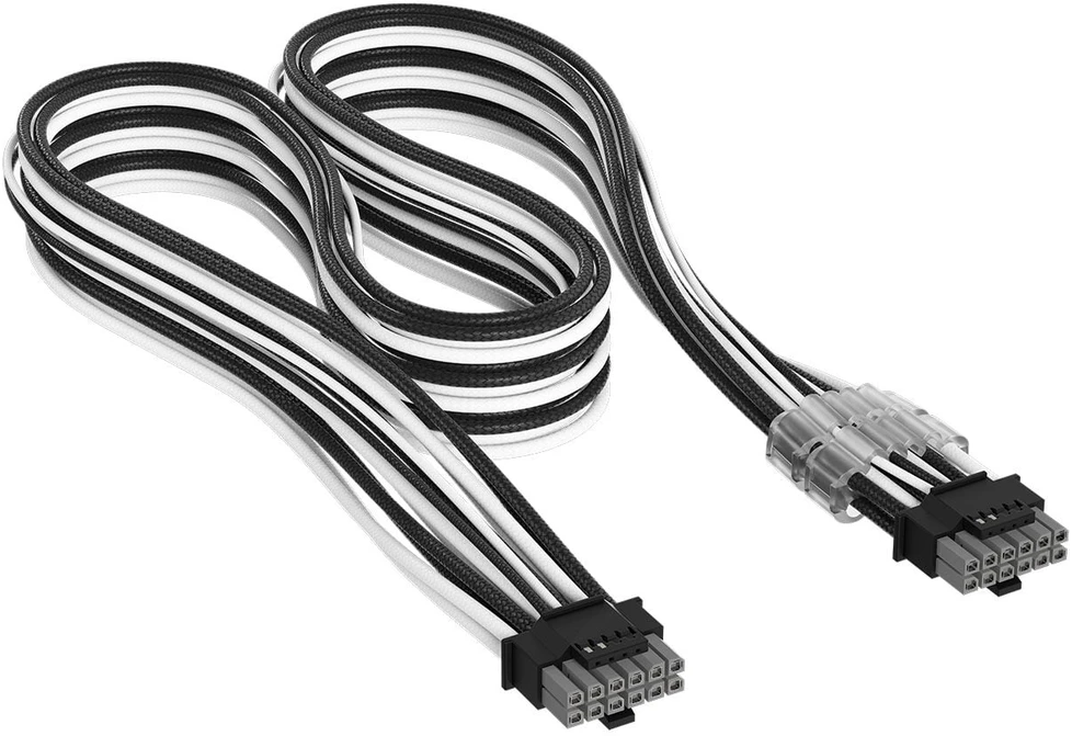 Corsair Premium Sleeved 12V-2×6 to 12V-2×6 Cable, Universal – Juodas/Baltas