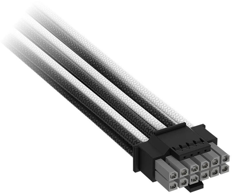 „Corsair Premium Sleeved 12V-2×6“ į 2x 6+2 kontaktų PCIe kabelis, universalus – Juodas/Baltas