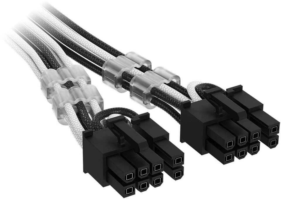„Corsair Premium Sleeved 12V-2×6“ į 2x 6+2 kontaktų PCIe kabelis, universalus – Juodas/Baltas
