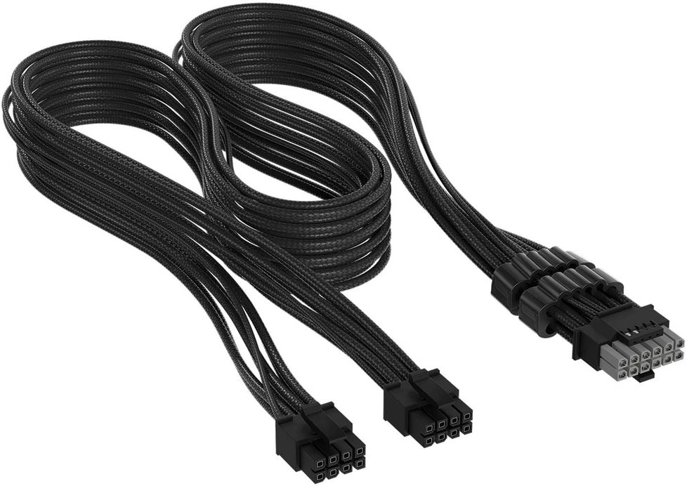 „Corsair Premium Sleeved“ 2x 8 kontaktų į 12V-2×6 kabelis, skirtas 5 tipo maitinimo šaltiniui – Juodas