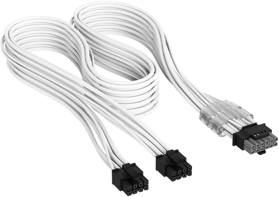 „Corsair Premium Sleeved“ 2x 8 kontaktų į 12V-2×6 kabelis, skirtas 5 tipo maitinimo šaltiniui – Baltas