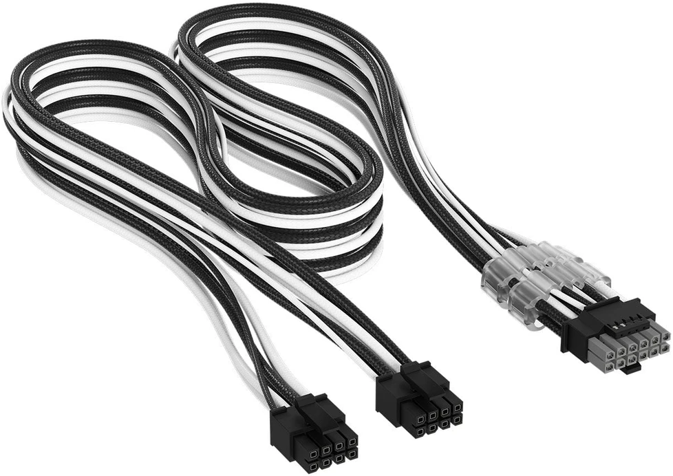 „Corsair Premium Sleeved“ 2x 8 kontaktų į 12V-2×6 kabelis, skirtas 5 tipo maitinimo šaltiniui – Juodas/Baltas