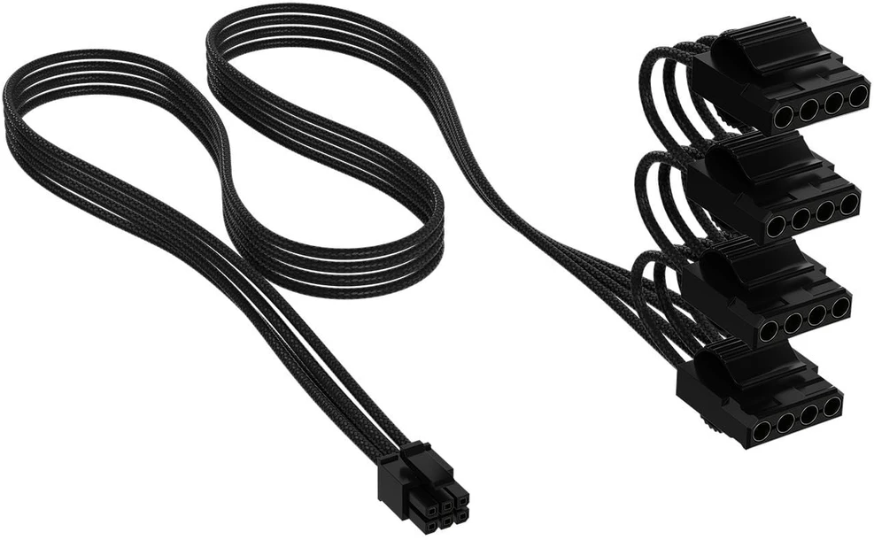 „Corsair Premium Sleeved 4x 4-Pin Molex“ kabeliai, skirti 5 tipo maitinimo šaltiniams – Juodas
