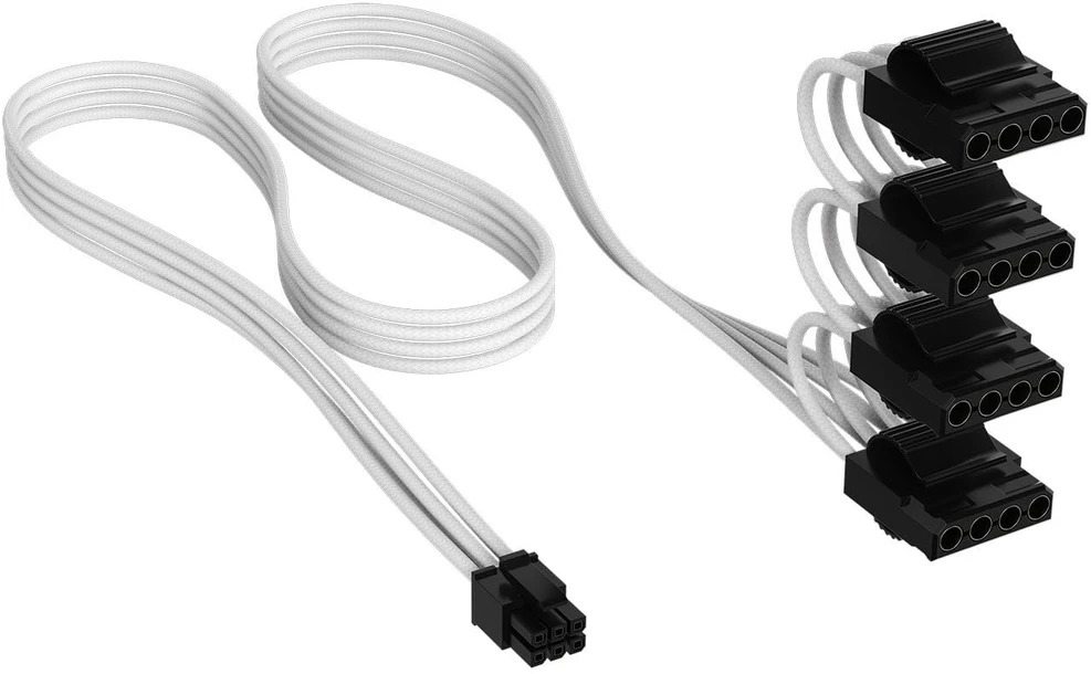 „Corsair Premium Sleeved 4x 4-Pin Molex“ kabeliai, skirti 5 tipo maitinimo šaltiniams – Baltas