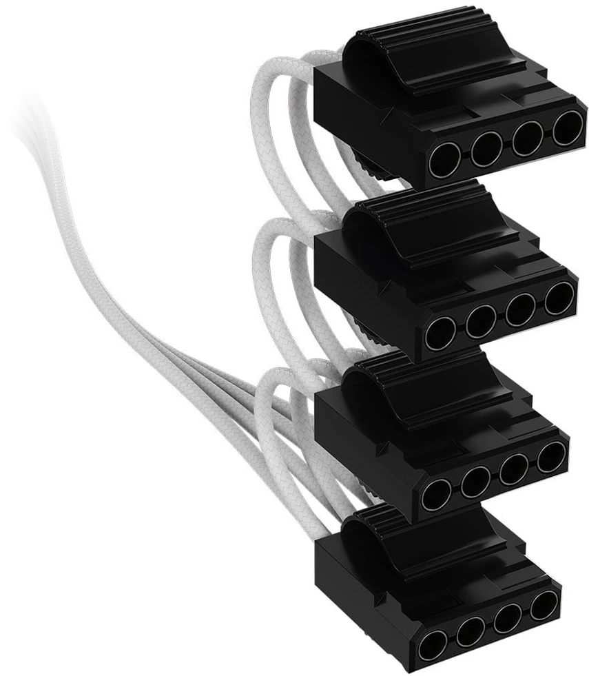 „Corsair Premium Sleeved 4x 4-Pin Molex“ kabeliai, skirti 5 tipo maitinimo šaltiniams – Baltas