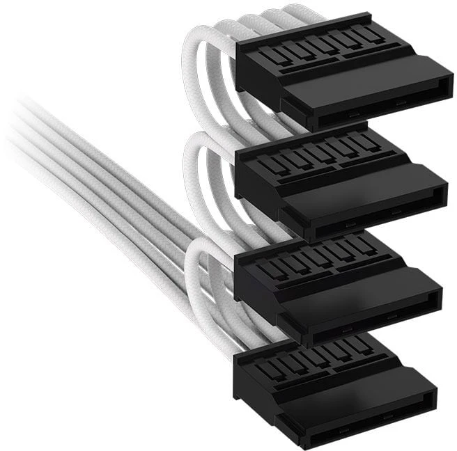 „Corsair Premium Sleeved 4x SATA“ maitinimo kabeliai, skirti 5 tipo maitinimo šaltiniams – Baltas