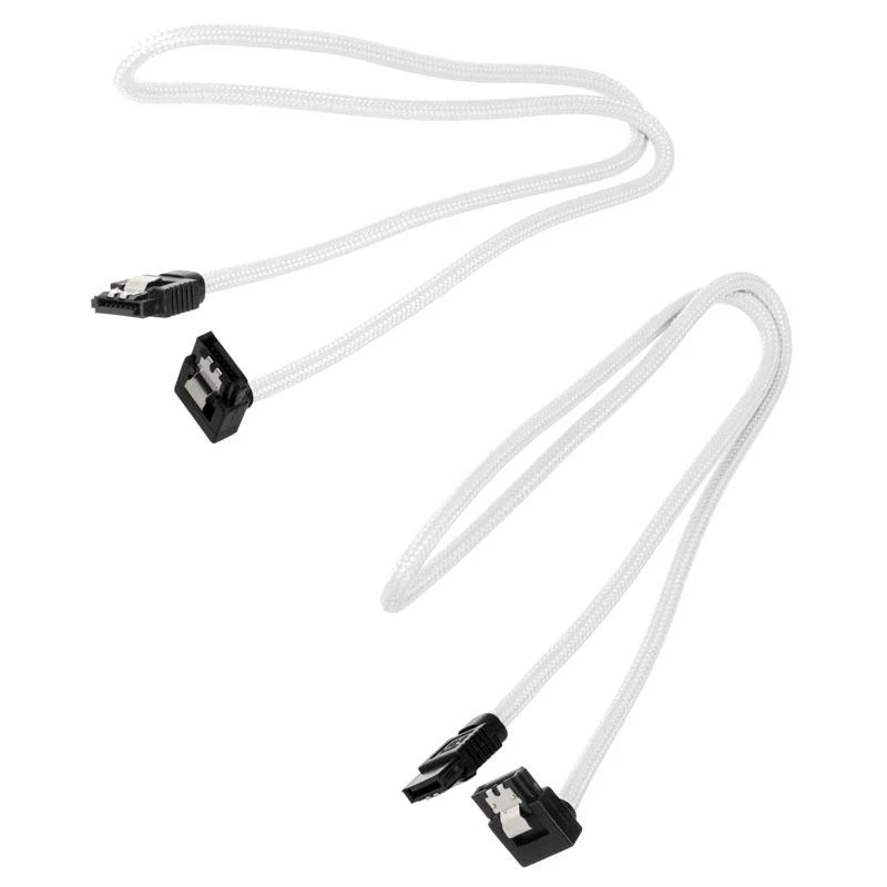 „Corsair Premium Sleeved SATA“ kampinis kabelis, baltas 60 cm – 2 vnt. pakuotėje