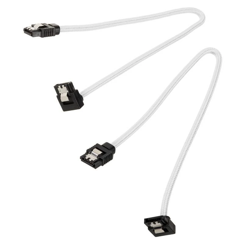 „Corsair Premium Sleeved SATA“ kampinis kabelis, baltas 30 cm – 2 vnt. pakuotėje