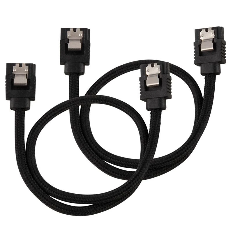 Corsair Premium Sleeved SATA Cable, juodas 30cm – 2 pack