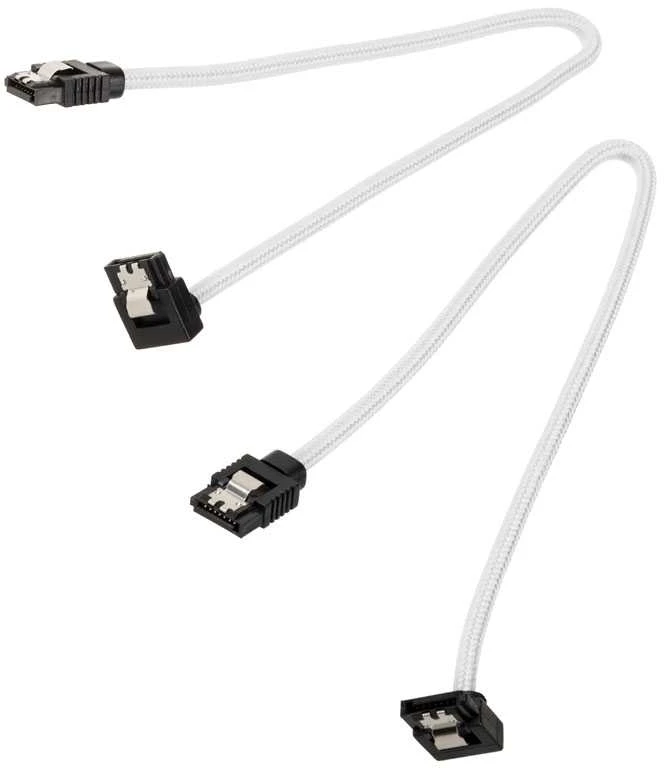 „Corsair Premium Sleeved SATA“ kampinis kabelis, baltas 30 cm – 2 vnt. pakuotėje