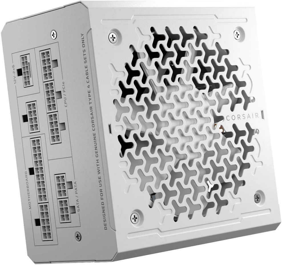 CORSAIR RMe baltos serijos 3 kartos RM1000e ThermalProtect baltas 1000 vatų ATX 3.1 PCIe 5.1 Cybenetics visiškai modulinis maitinimo blokas