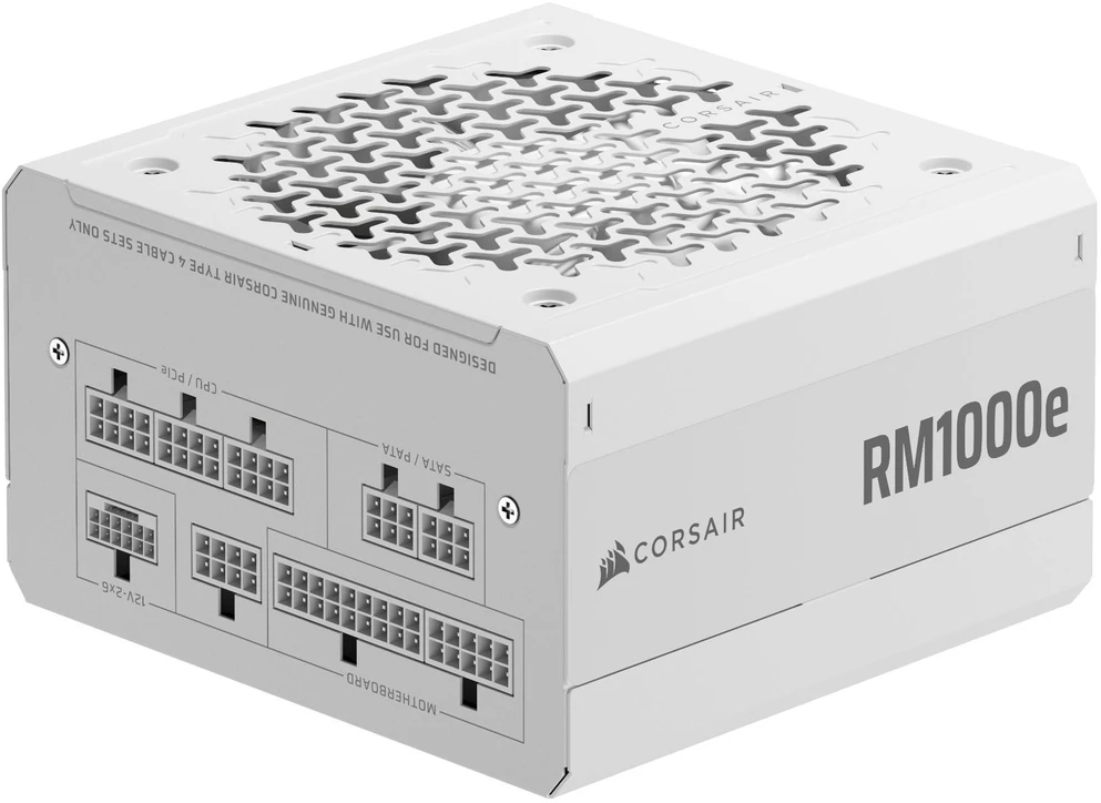 CORSAIR RMe baltos serijos 3 kartos RM1000e ThermalProtect baltas 1000 vatų ATX 3.1 PCIe 5.1 Cybenetics visiškai modulinis maitinimo blokas