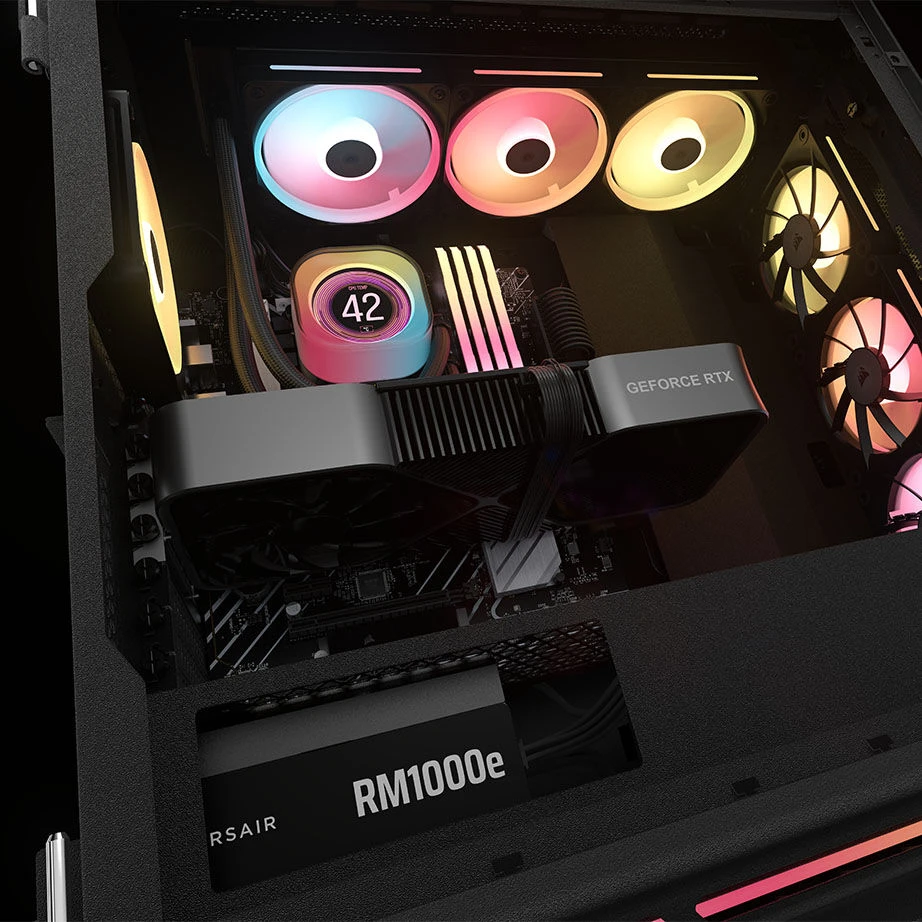 CORSAIR RMe serijos RM1000e 1000 vatų ATX 3.1 PCIe 5.1 Cybenetics Gold sertifikuotas visiškai modulinis maitinimo šaltinis