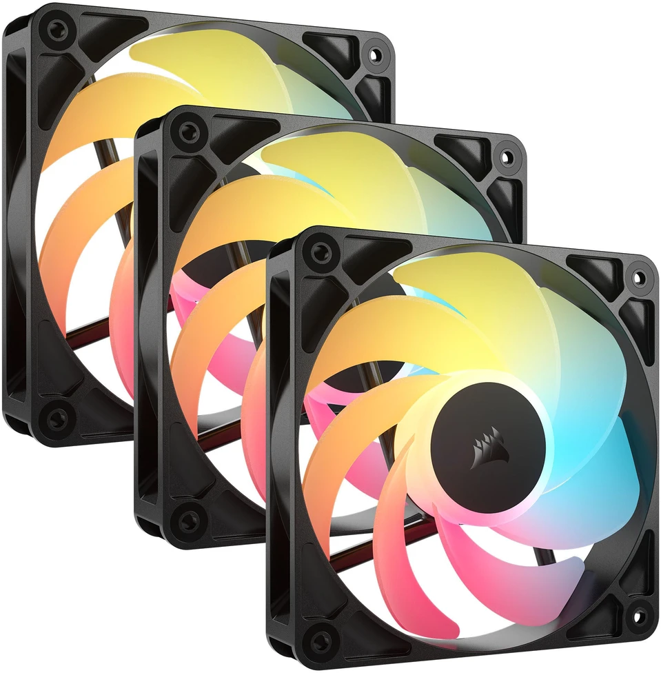 „Corsair RS“ serijos RS120-R ARGB PWM ventiliatorius, 3 vnt. pakuotėje, 120 mm, juodas