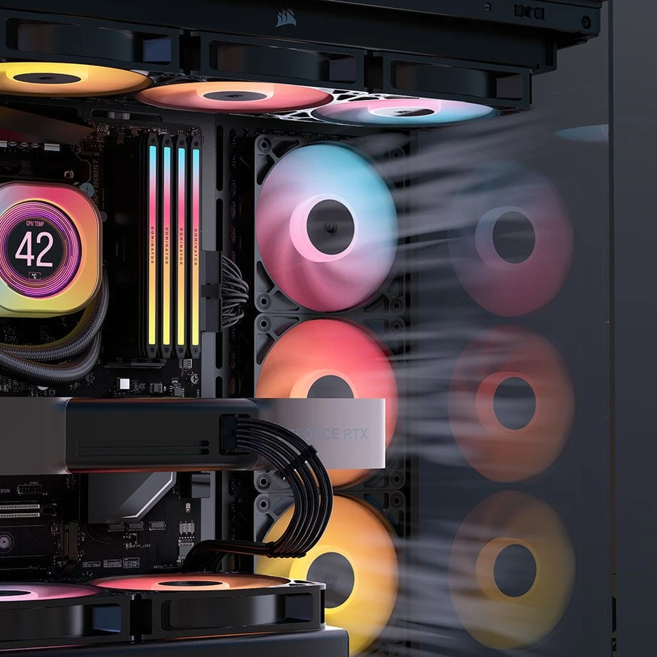 „Corsair RS“ serijos RS120-R ARGB PWM ventiliatorius, 3 vnt. pakuotėje, 120 mm, juodas