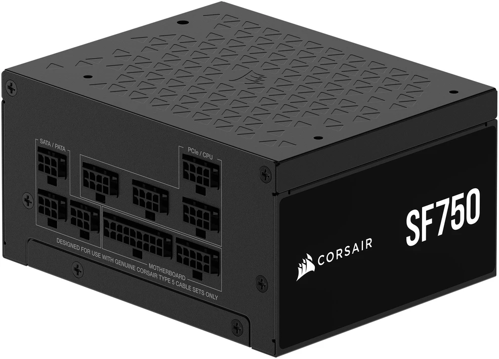 „Corsair SF Series SF750 SFX“ maitinimo šaltinis, 80 PLUS Platinum, ATX 3.1 / PCIe 5.1 × 750 vatų, juodas