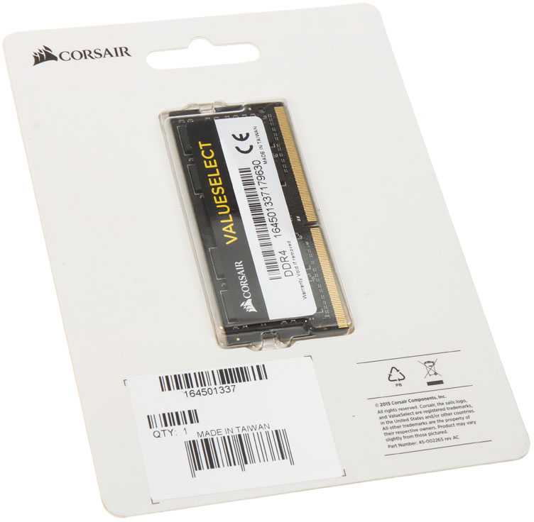 Nešiojamo kompiuterio atmintis CORSAIR DDR4 2133MHz 8GB 1x260 SODIMM 1.20V Unbuffered 15-15-15-36