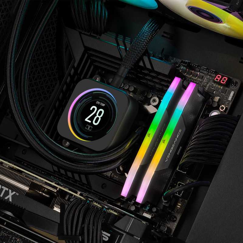 RAM CORSAIR VENGEANCE RGB 64GB 2x32GB DDR5 6000MT/s DIMM Be buferio 30-36-36-76 Std PMIC XMP 3.0 Juodas Heatspreader RGB LED 1.4V