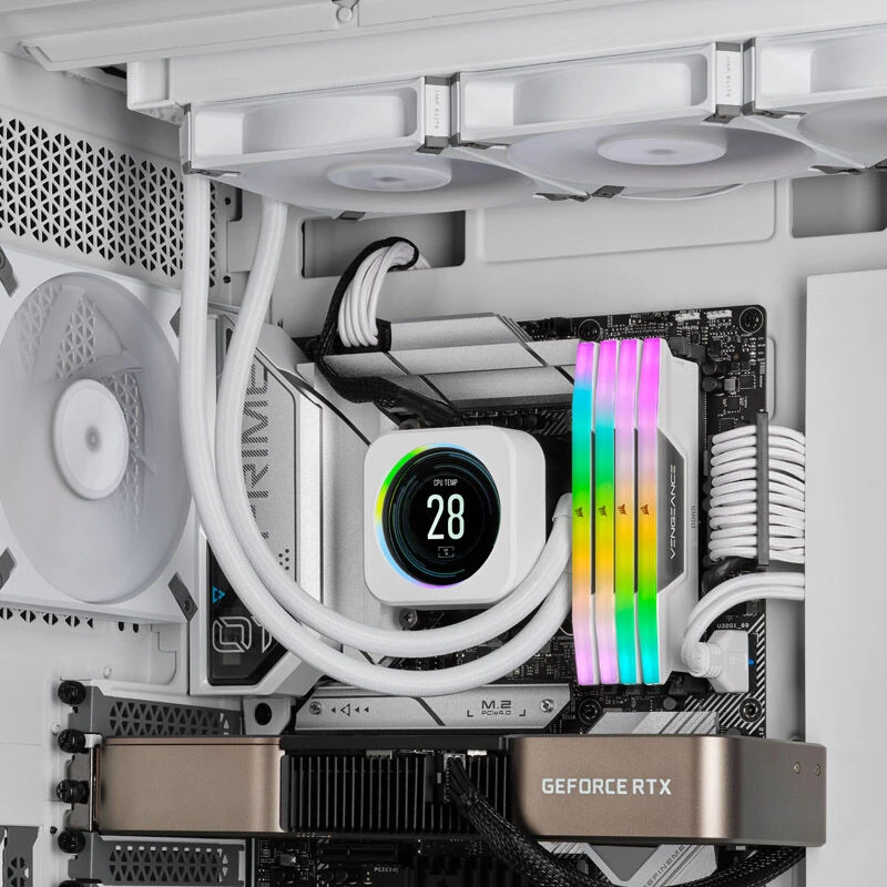 RAM CORSAIR VENGEANCE RGB 32GB 2x16GB DDR5 6000MT/s DIMM Be buferio 30-36-36-76 Std PMIC XMP 3.0 Baltas Heatspreader RGB LED 1.4V