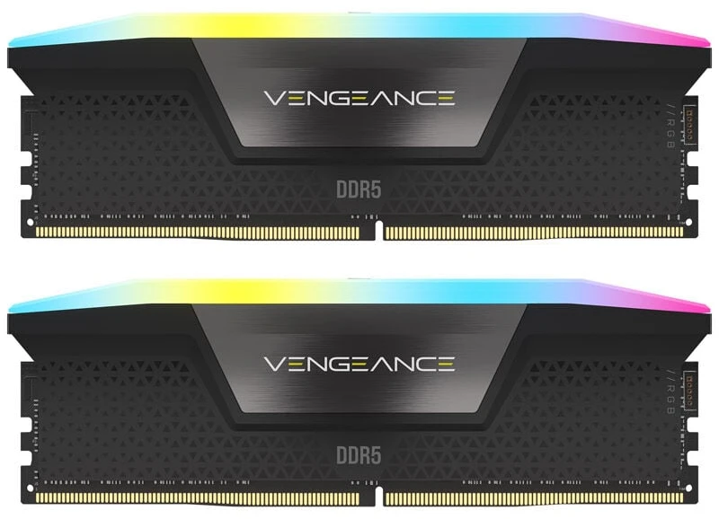 Atminties kortelė telefonui CORSAIR VENGEANCE® RGB 64GB (2x32GB) DDR5 DRAM 6400MT/s CL32 Memory Kit — Juodas