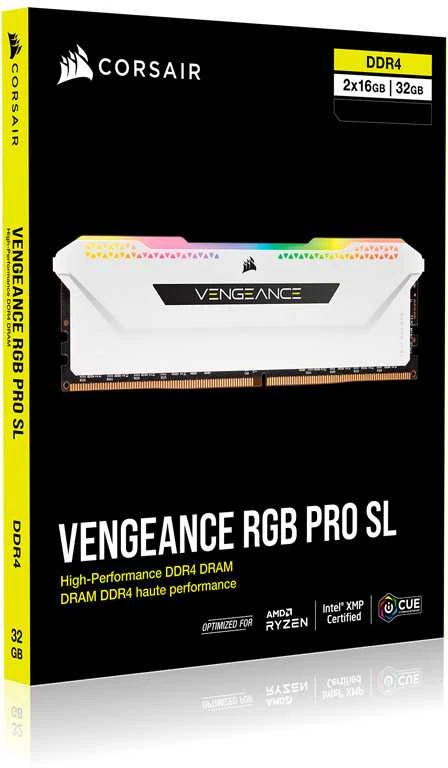 RAM Corsair Vengeance RGB Pro SL Baltas 32GB [2x16GB 3200MHz DDR4 CL16 DIMM]