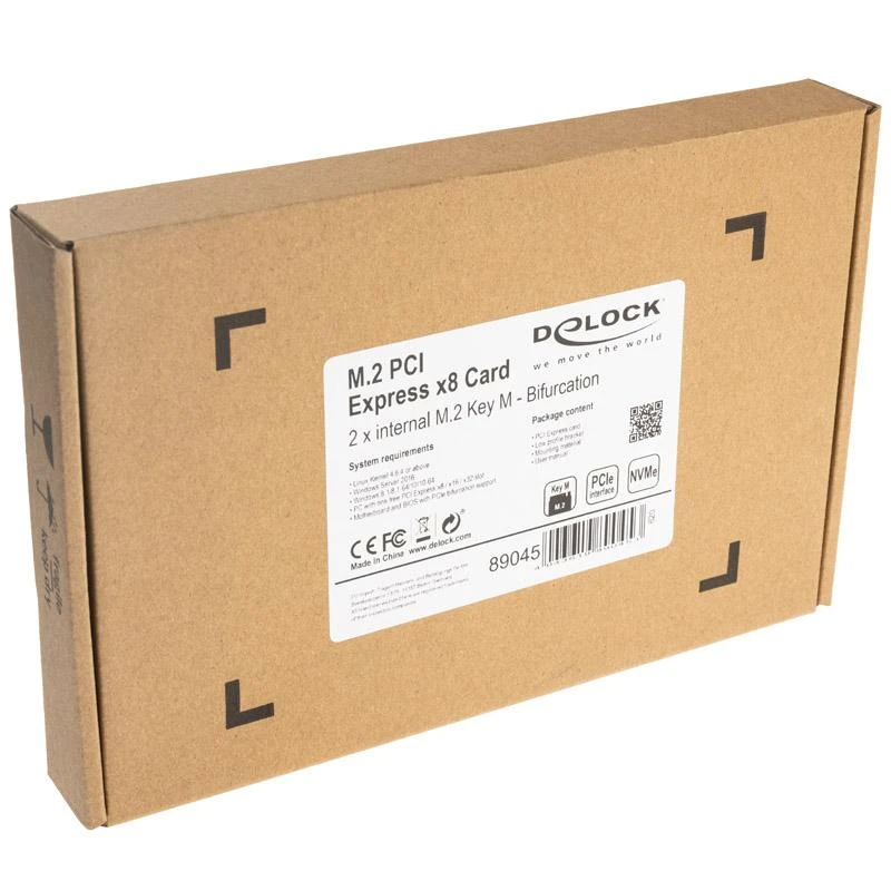 Delock PCI Express x8 kortelė su 2 vidinėmis NVMe M.2 M rakto jungtimis – bifurkacija – žemo profilio formatas