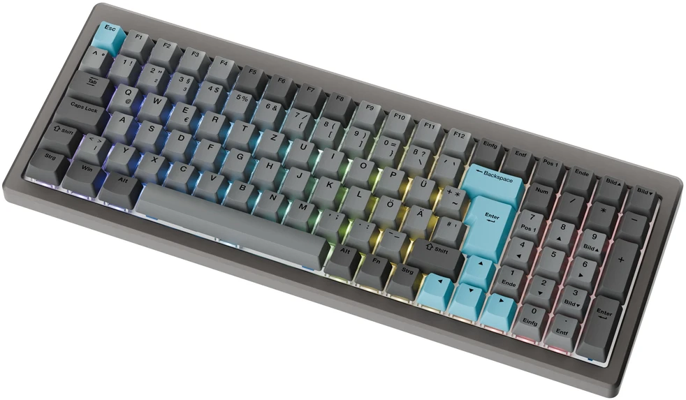 Ducky Cushion 98 Klaviatūra žaidimams, 96%, DE išdėstymas (ISO), Shush Žalias Switches - Nickel