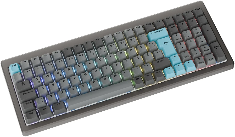 Ducky Cushion 98 Klaviatūra žaidimams, 96%, DE išdėstymas (ISO), Shush Žalias Switches - Nickel