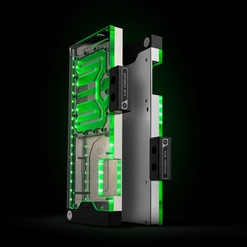 EK-Quantum Vector² FTW3 aušinimo blokai su žaliu LED apšvietimu
