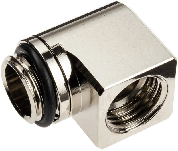 Ek Water Blocks „Ek Vanduo Blocks EK Vanduo Blocks EK-Torque Micro Adapteris 90 laipsnių G1/4 colio kištukas į G1/4 colio kištuką, pasukamas, nikelio spalvos