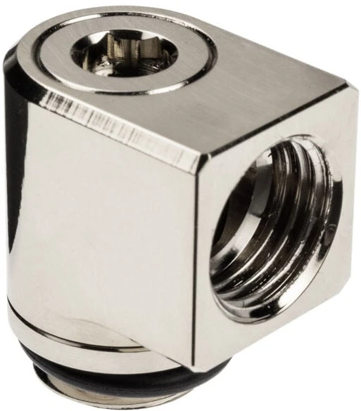 Ek Water Blocks „Ek Vanduo Blocks EK Vanduo Blocks EK-Torque Micro Adapteris 90 laipsnių G1/4 colio kištukas į G1/4 colio kištuką, pasukamas, nikelio spalvos